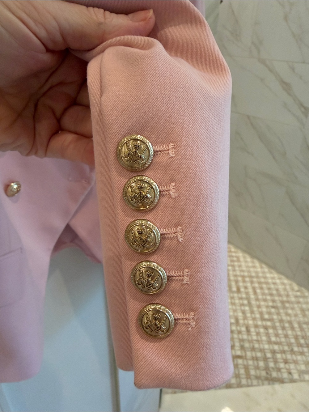 Rachel Parcell Double-Breasted Pink Blazer with Gold Buttons - Picture 4 of 7